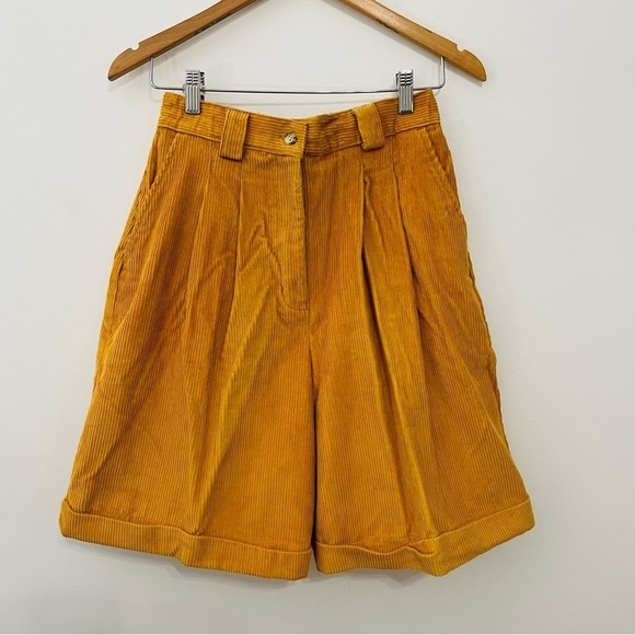 VINTAGE Corduroy Cuffed Wide Leg Ultra High Rise Denim Shorts - Picture 1 of 9